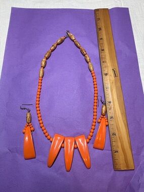 Orange Bead Statement Necklace and Earrings Set